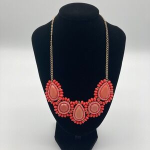 Charming Charlie Peach Coral Bead Statement Necklace Boho Sunburst Bib